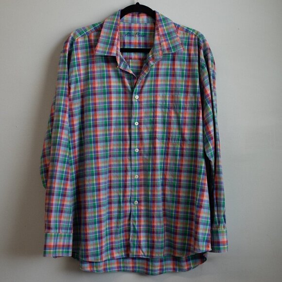 Alan Flusser plaid button down shirt-XL - Picture 1 of 4